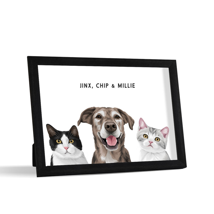 Retrato de tres mascotas para escritorio