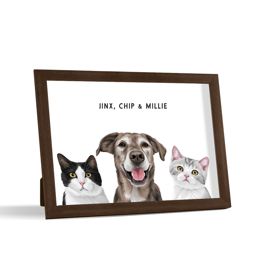 Retrato de tres mascotas para escritorio