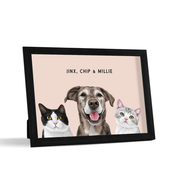 Retrato de tres mascotas para escritorio