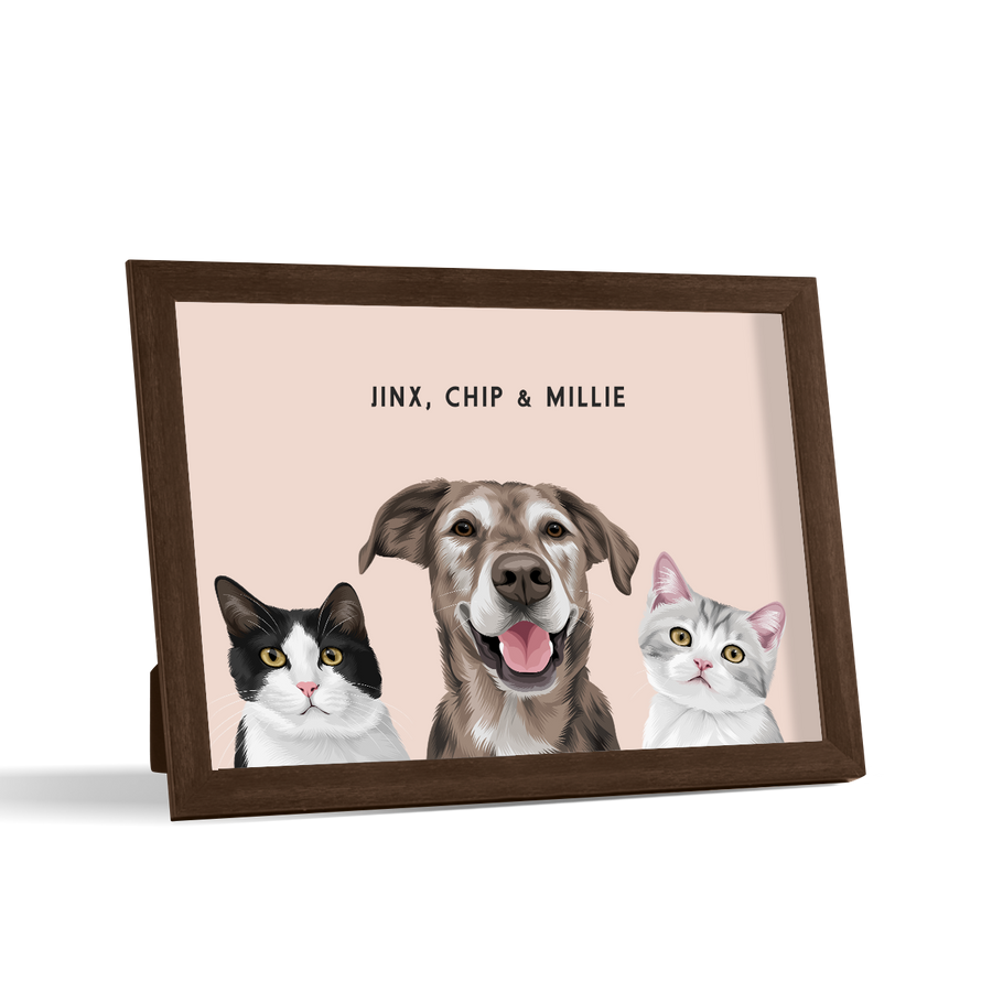 Retrato de tres mascotas para escritorio