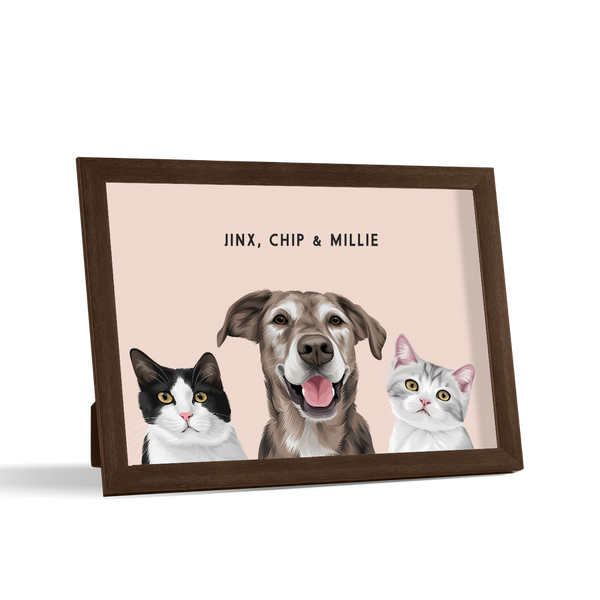 Retrato de tres mascotas para escritorio