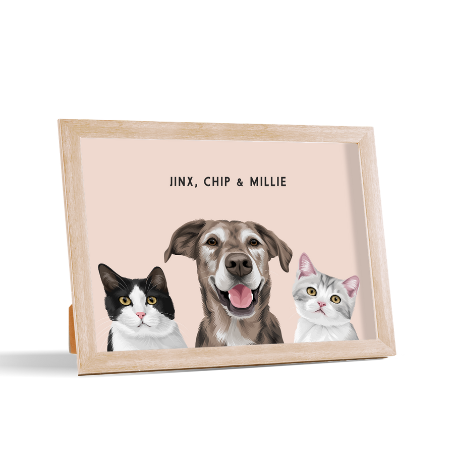 Retrato de tres mascotas para escritorio