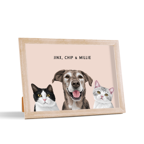 Retrato de tres mascotas para escritorio