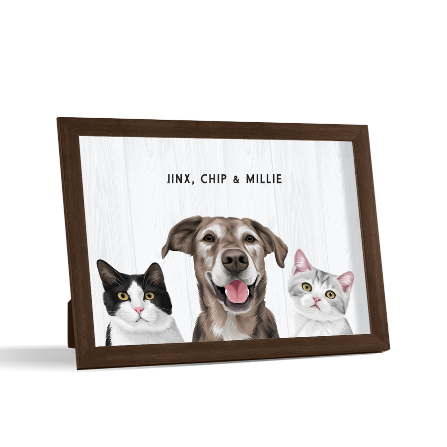 Retrato de tres mascotas para escritorio