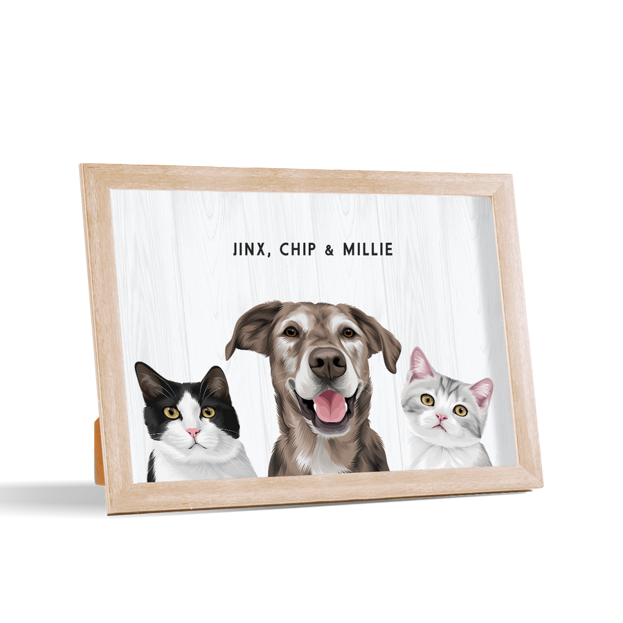 Retrato de tres mascotas para escritorio