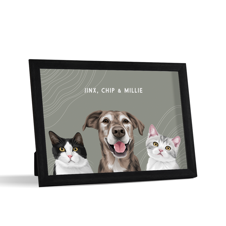 Retrato de tres mascotas para escritorio