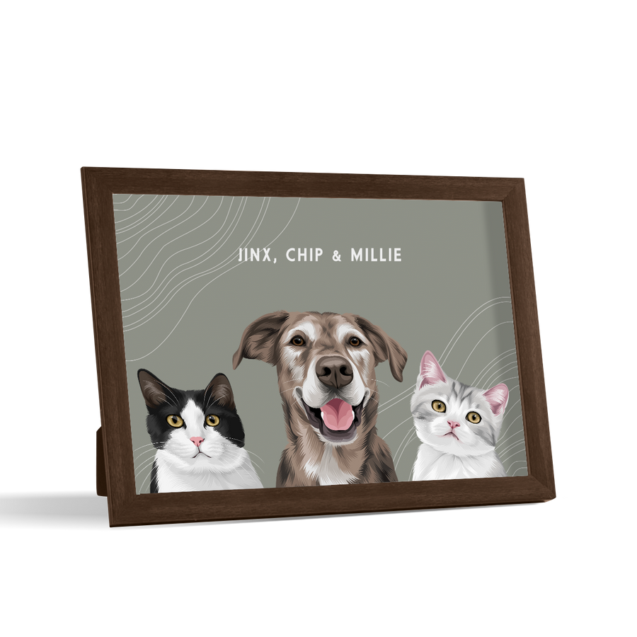 Retrato de tres mascotas para escritorio