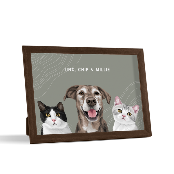 Retrato de tres mascotas para escritorio