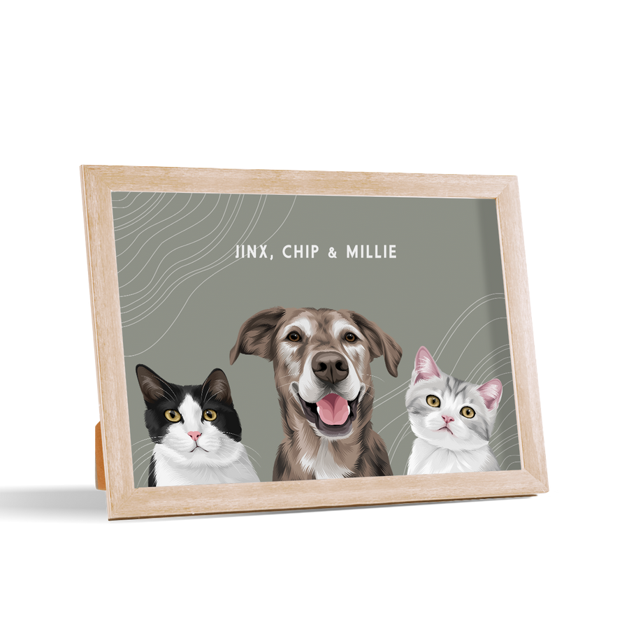 Retrato de tres mascotas para escritorio