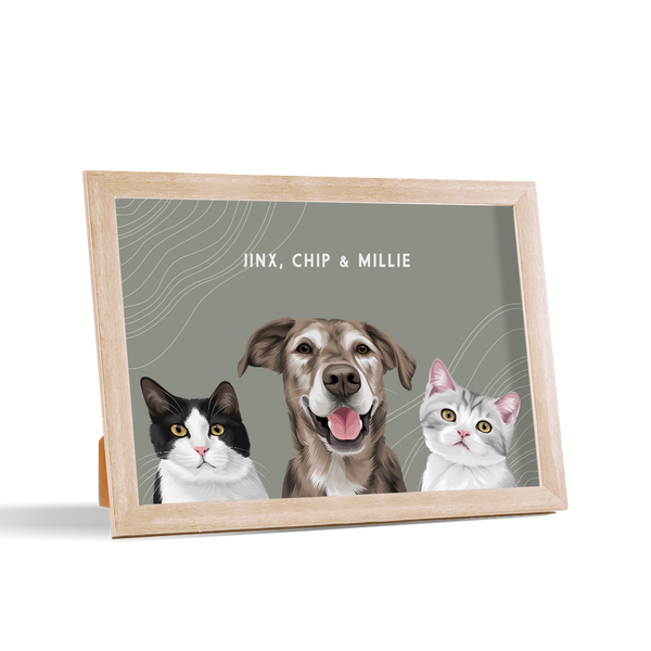 Retrato de tres mascotas para escritorio