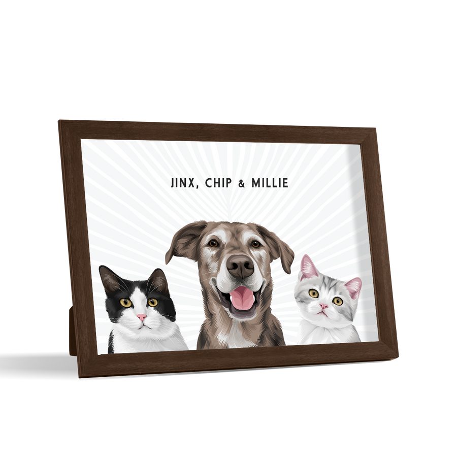 Retrato de tres mascotas para escritorio