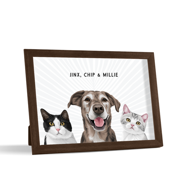 Retrato de tres mascotas para escritorio