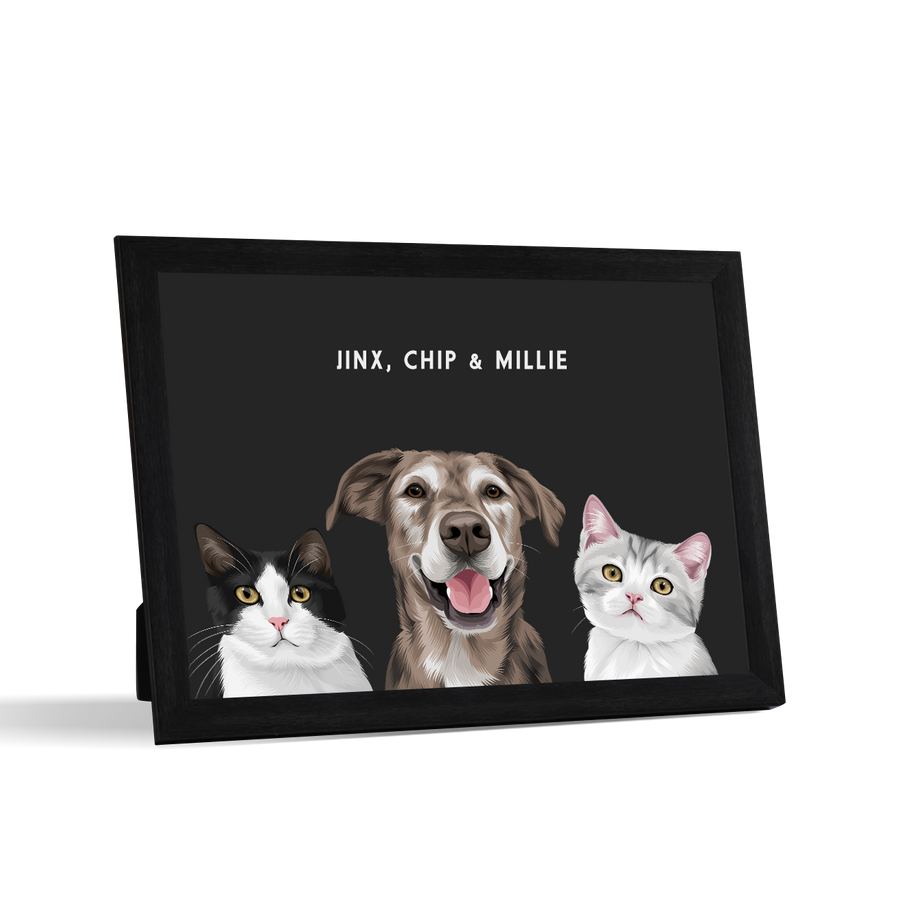 Retrato de tres mascotas para escritorio