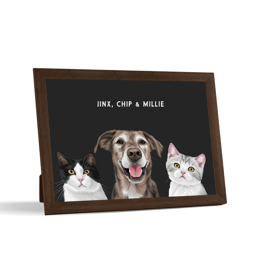 Retrato de tres mascotas para escritorio