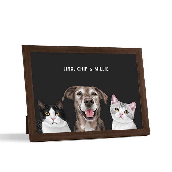 Retrato de tres mascotas para escritorio