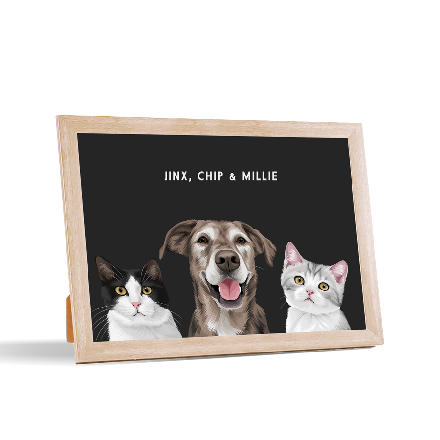 Retrato de tres mascotas para escritorio