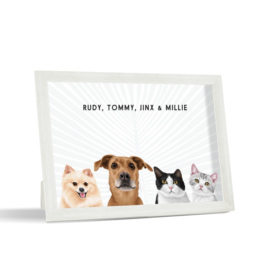 Retrato de cuatro mascotas de escritorio