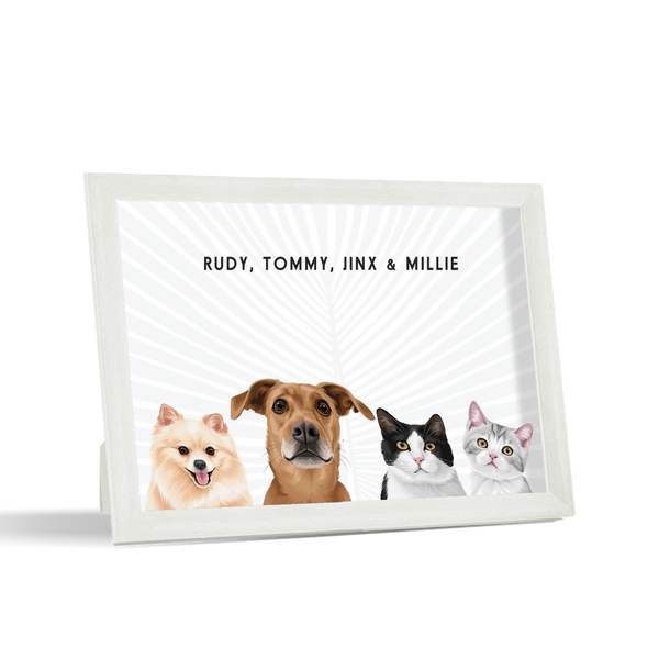 Retrato de cuatro mascotas de escritorio