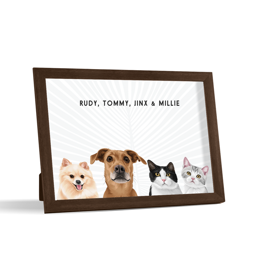 Retrato de cuatro mascotas de escritorio