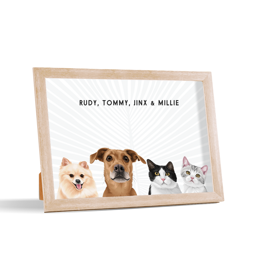 Retrato de cuatro mascotas de escritorio