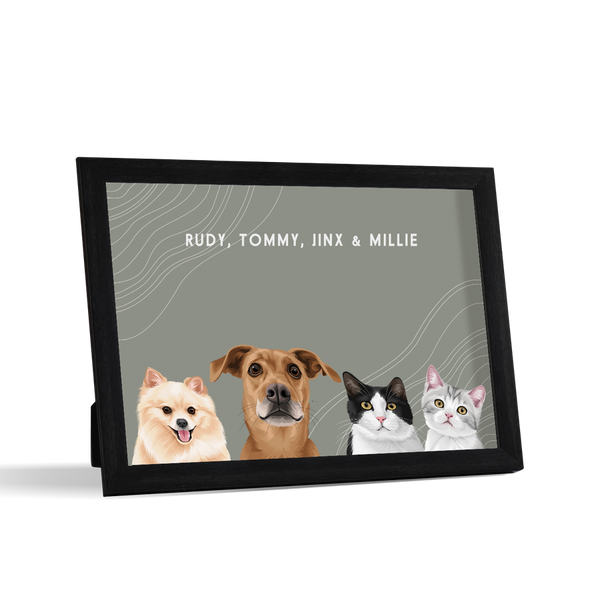 Retrato de cuatro mascotas de escritorio