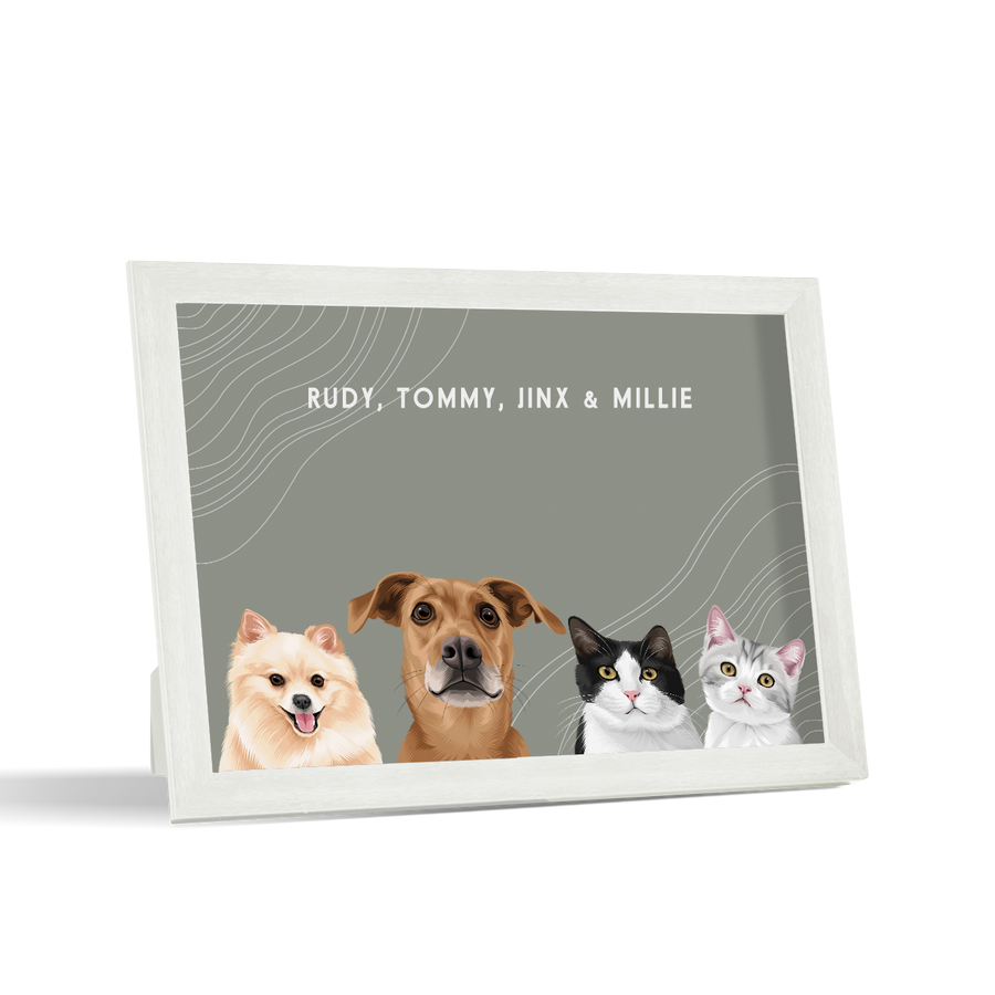 Retrato de cuatro mascotas de escritorio