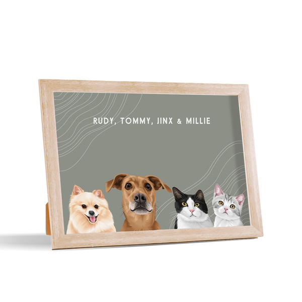 Retrato de cuatro mascotas de escritorio