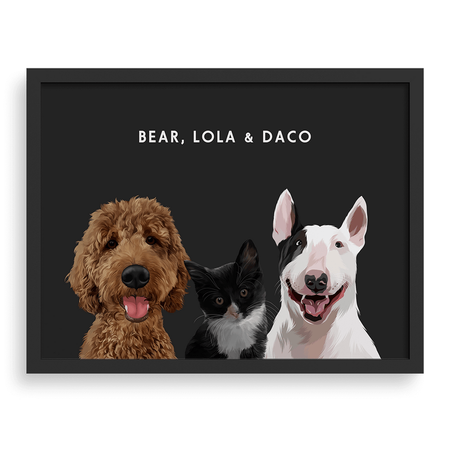 Retrato de tres mascotas