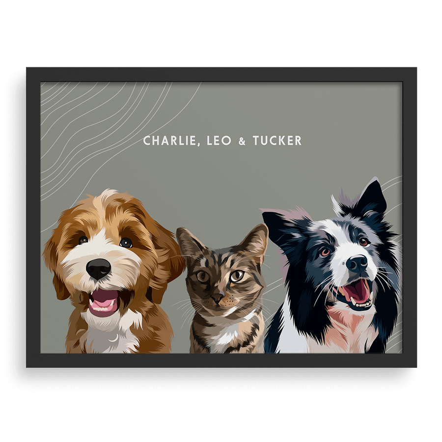 Retrato de tres mascotas