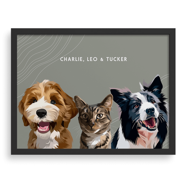 Retrato de tres mascotas