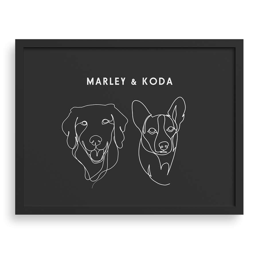 Retrato con dibujo lineal de dos mascotas