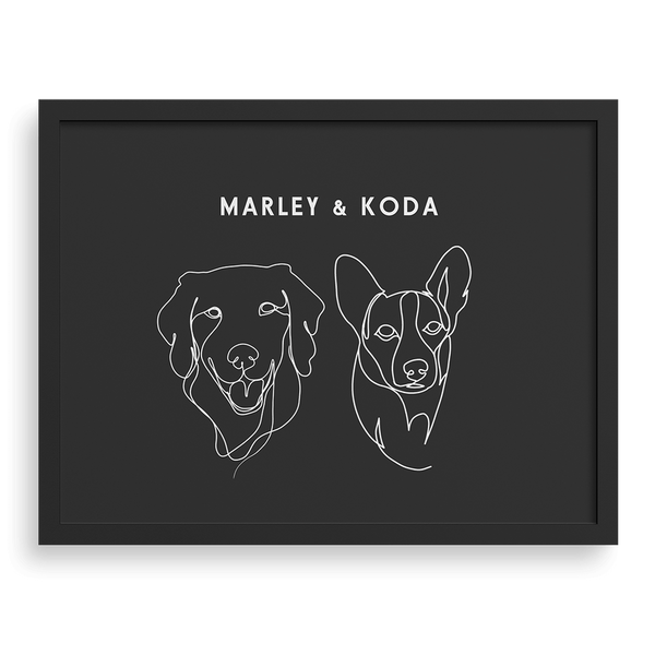 Retrato con dibujo lineal de dos mascotas