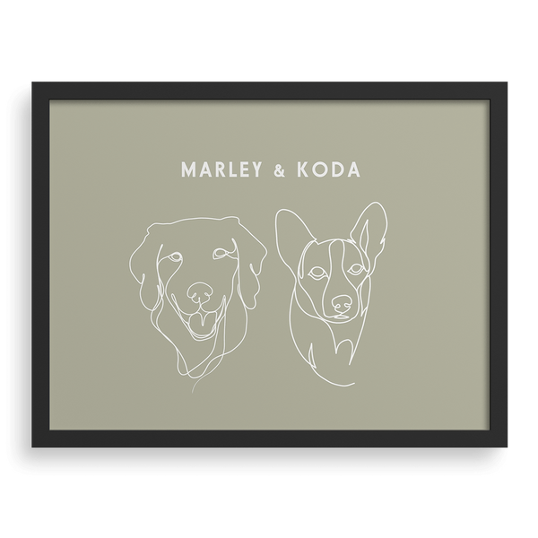 Retrato con dibujo lineal de dos mascotas