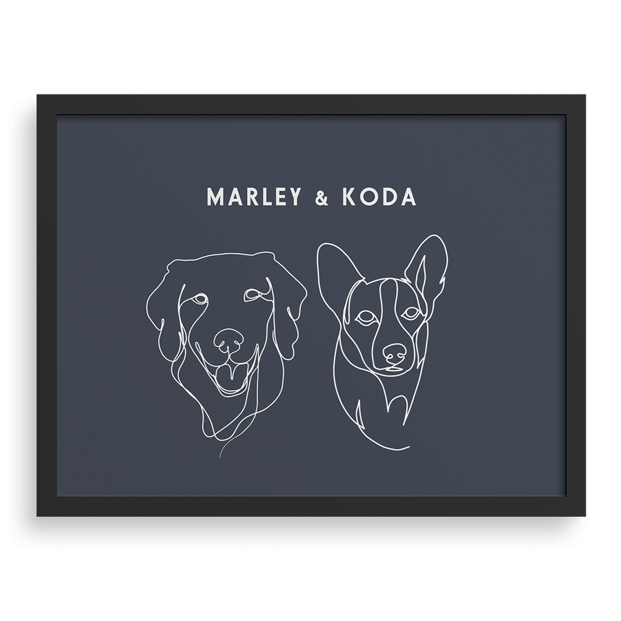 Retrato con dibujo lineal de dos mascotas