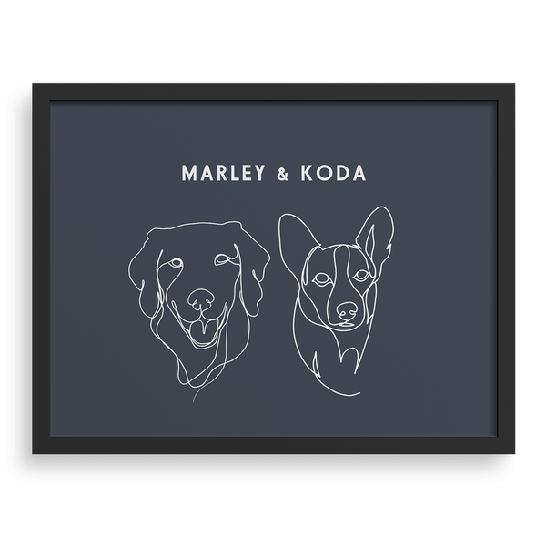 Retrato con dibujo lineal de dos mascotas