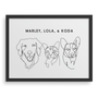 Retrato personalizado con dibujo lineal de tres mascotas