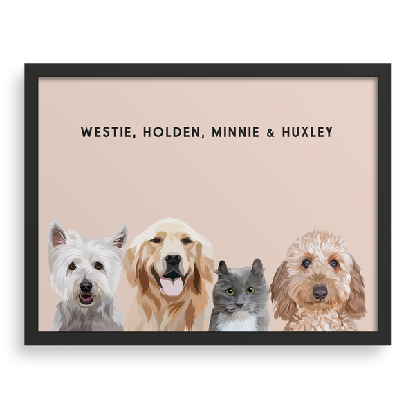 Retrato de cuatro mascotas