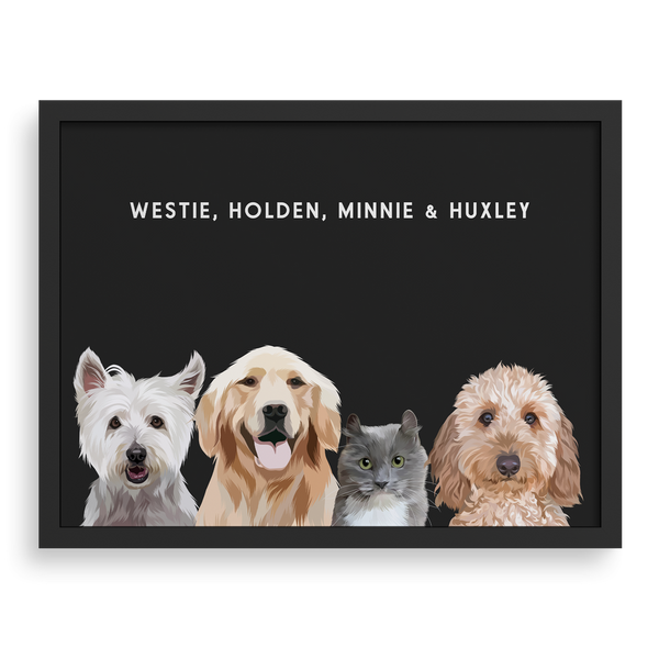 Retrato de cuatro mascotas