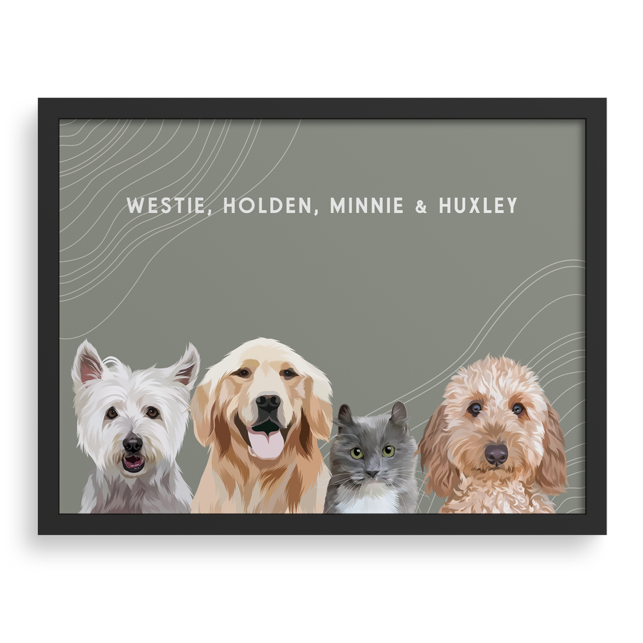 Retrato de cuatro mascotas