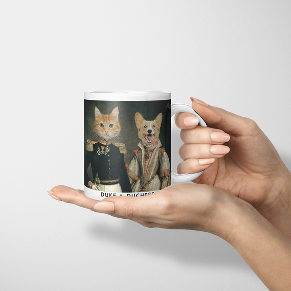 Taza personalizada con retrato de las mascotas de los Duques