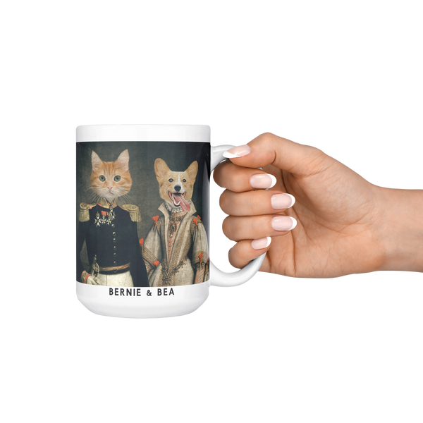 Taza personalizada con retrato de las mascotas de los Duques