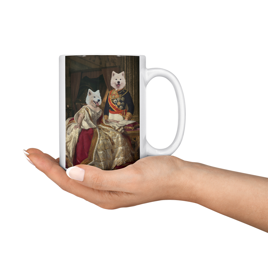 Taza personalizada con retrato de mascota con rey y reina