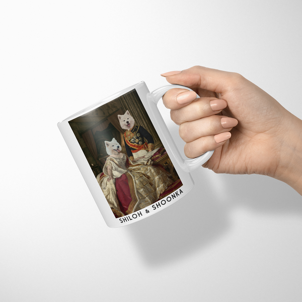 Taza personalizada con retrato de mascota con rey y reina